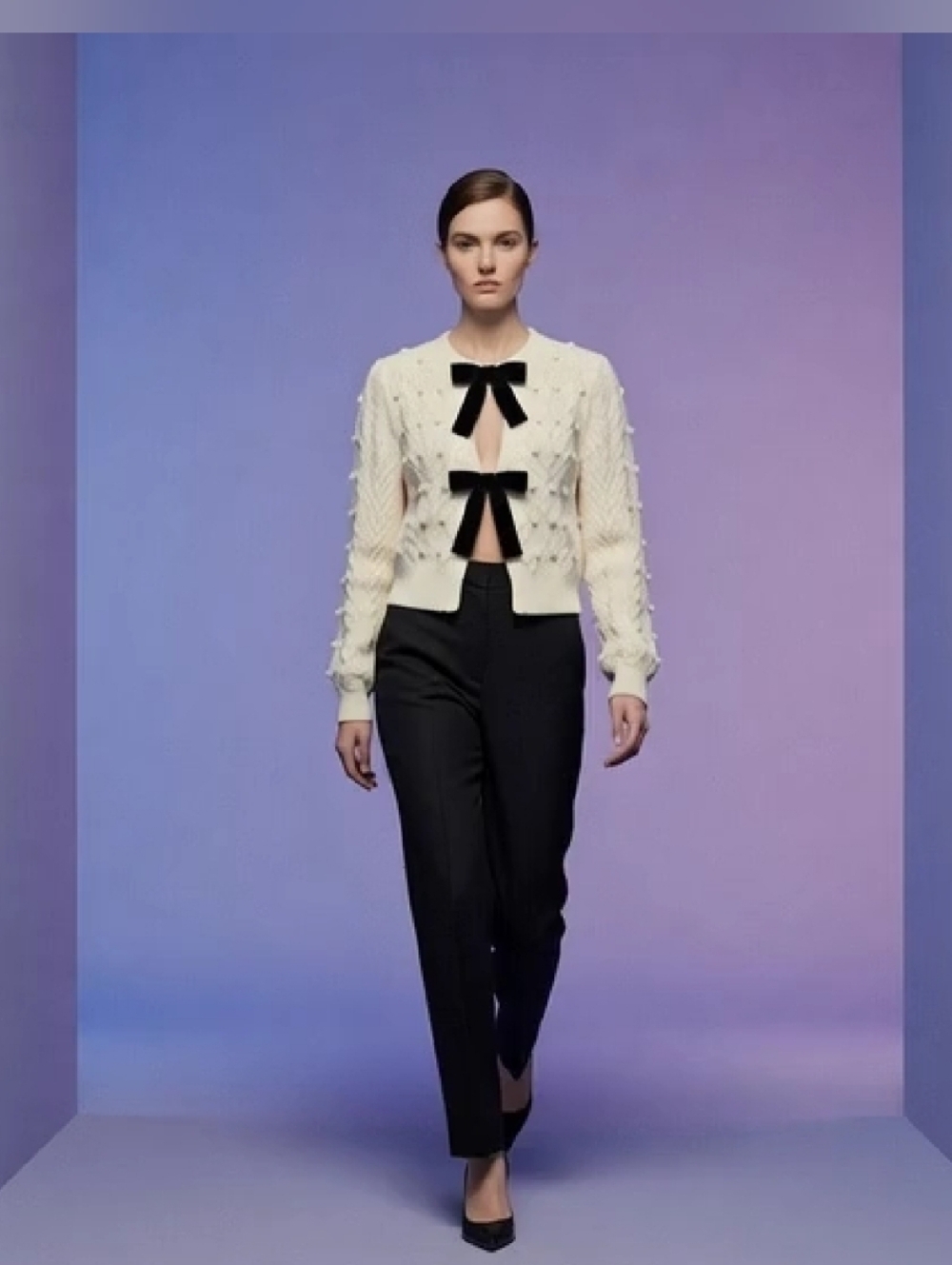 &Merci Cream Cardigan with Black Bow